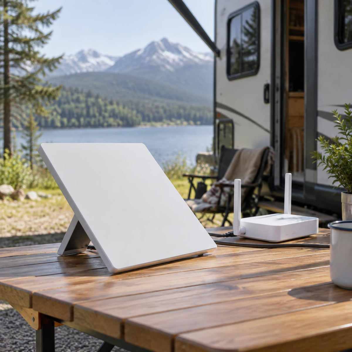 Portable satellite terminal in outdoor use